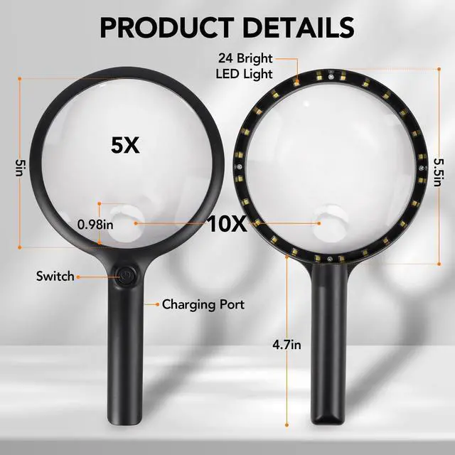 Alt view image 5 of 7 - Handheld Magnifying Glass with LED Light, Rechargeable Reading Magnifier