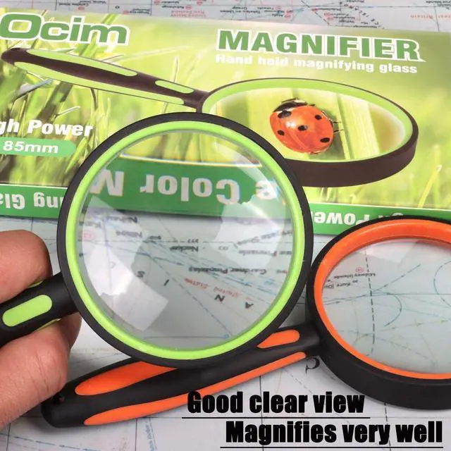 Alt view image 3 of 7 - 2 Pack Magnifying Glass,75mm 10X Handheld Shatterproof Magnifier Lens with Non-Slip Rubber Handle for Seniors/Kids Reading & Science/Explore,Large