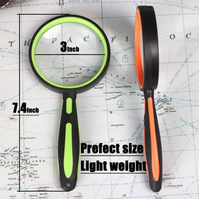 Alt view image 4 of 7 - 2 Pack Magnifying Glass,75mm 10X Handheld Shatterproof Magnifier Lens with Non-Slip Rubber Handle for Seniors/Kids Reading & Science/Explore,Large