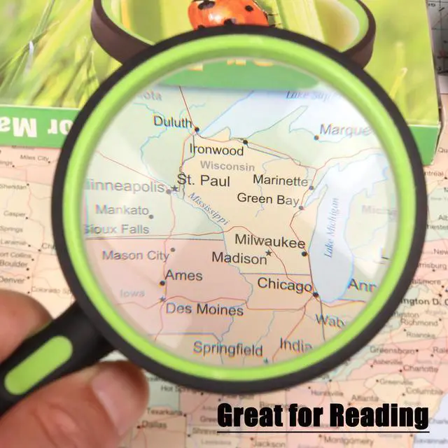 Alt view image 6 of 7 - 2 Pack Magnifying Glass,75mm 10X Handheld Shatterproof Magnifier Lens with Non-Slip Rubber Handle for Seniors/Kids Reading & Science/Explore,Large