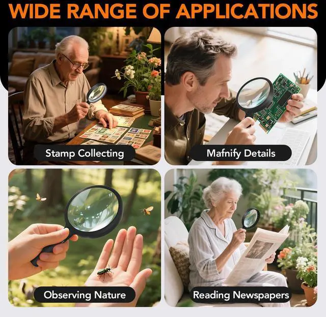 Alt view image 7 of 7 - Handheld Magnifying Glass with LED Light, Rechargeable Reading Magnifier
