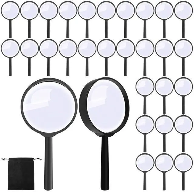 Main image of 24 Pack Handheld Magnifier Plastic Magnifying Glass for Reading Jewelry Home Office Desk Accessories with Storage Bag