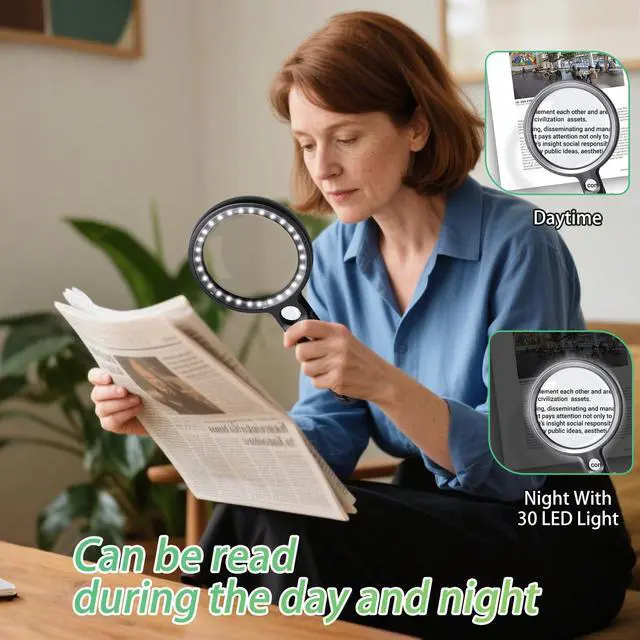 Alt view image 3 of 7 - Handheld Magnifying Glass with Light, 10X 30X Optical Glass Magnifying Glass with 31 LEDs Lighted, The Essential Magnifier for Seniors, Reading, Puzzle, Coins, Jewelry, Inspection & Close Work
