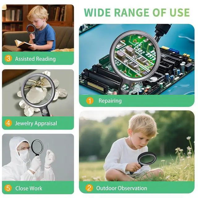 Alt view image 6 of 7 - Handheld Magnifying Glass with Light, 10X 30X Optical Glass Magnifying Glass with 31 LEDs Lighted, The Essential Magnifier for Seniors, Reading, Puzzle, Coins, Jewelry, Inspection & Close Work