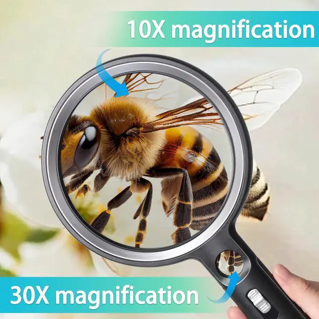 Alt view image 4 of 7 - Handheld Magnifying Glass with Light, 10X 30X Optical Glass Magnifying Glass with 31 LEDs Lighted, The Essential Magnifier for Seniors, Reading, Puzzle, Coins, Jewelry, Inspection & Close Work