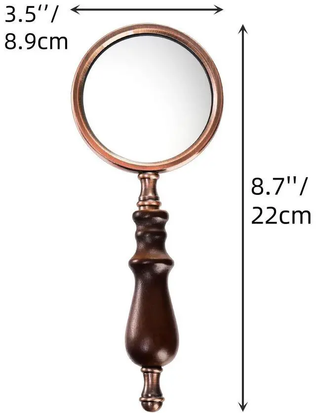 Alt view image 2 of 7 - 10X Antique Magnifying Glass, Brass Handheld Magnifier with Wooden Handle, Decorative Reading Magnifying Lens, Vintage Gift for Elderly, Senior