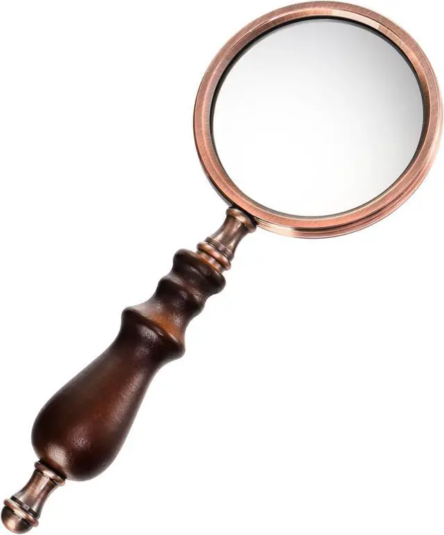 Main image of 10X Antique Magnifying Glass, Brass Handheld Magnifier with Wooden Handle, Decorative Reading Magnifying Lens, Vintage Gift for Elderly, Senior