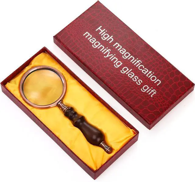 Alt view image 4 of 7 - 10X Antique Magnifying Glass, Brass Handheld Magnifier with Wooden Handle, Decorative Reading Magnifying Lens, Vintage Gift for Elderly, Senior