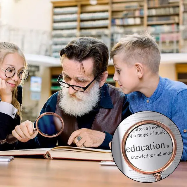 Alt view image 6 of 7 - 10X Antique Magnifying Glass, Brass Handheld Magnifier with Wooden Handle, Decorative Reading Magnifying Lens, Vintage Gift for Elderly, Senior