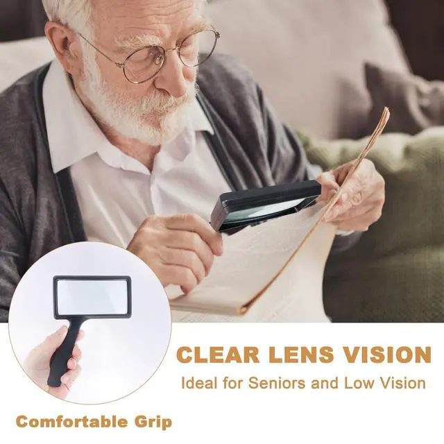 Alt view image 3 of 7 - 5X Rectangle Reading Magnifier, Large Handheld Magnifying Glass Scratch Resistant Glass Lens Seniors Reading, Hobbies, Repair, Observation(Black)