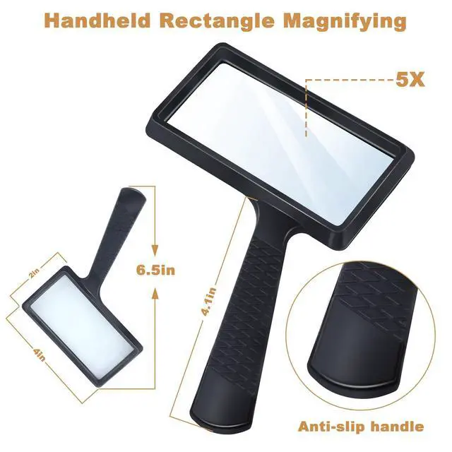 Alt view image 4 of 7 - 5X Rectangle Reading Magnifier, Large Handheld Magnifying Glass Scratch Resistant Glass Lens Seniors Reading, Hobbies, Repair, Observation(Black)