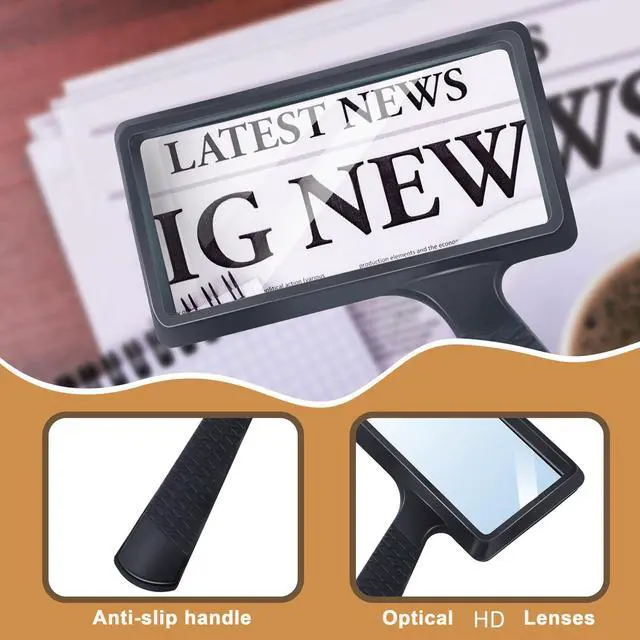 Alt view image 6 of 7 - 5X Rectangle Reading Magnifier, Large Handheld Magnifying Glass Scratch Resistant Glass Lens Seniors Reading, Hobbies, Repair, Observation(Black)