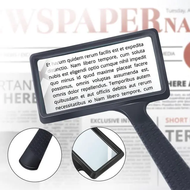 Alt view image 2 of 7 - 5X Rectangle Reading Magnifier, Large Handheld Magnifying Glass Scratch Resistant Glass Lens Seniors Reading, Hobbies, Repair, Observation(Black)