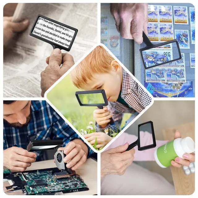 Alt view image 7 of 7 - 5X Rectangle Reading Magnifier, Large Handheld Magnifying Glass Scratch Resistant Glass Lens Seniors Reading, Hobbies, Repair, Observation(Black)