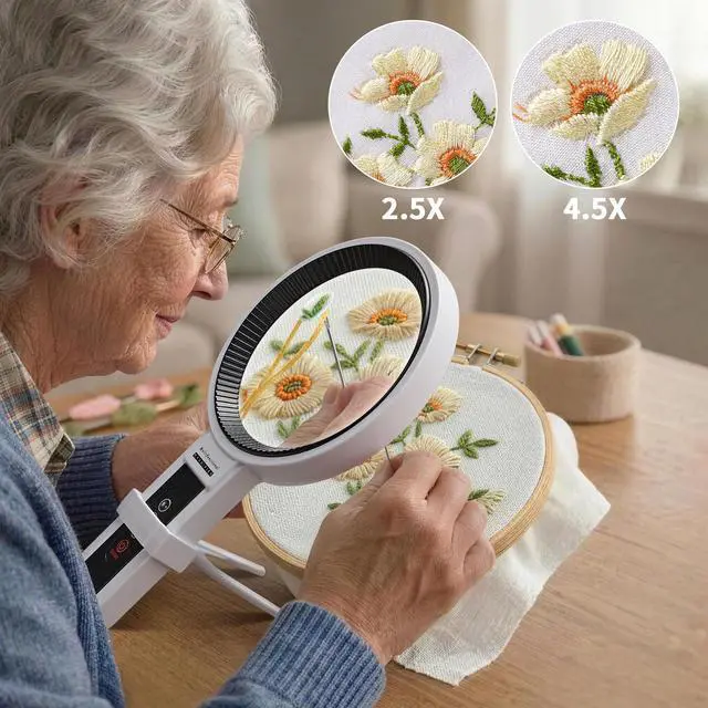 Alt view image 6 of 7 - Magnifying Glass with Light and Stand, 5.5-Inch Large Magnifier