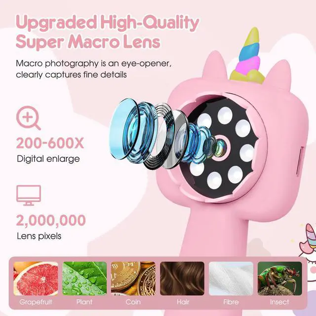 Alt view image 3 of 7 - Magnifying, 2.4" Microscope for Kids, 600X-4800X Handheld Digital Miniscope, Portable Pocket Magnification Microscope Photo & Video | Education Toys for Age 3 4 5 6 7 8 9 10 Girls Boys