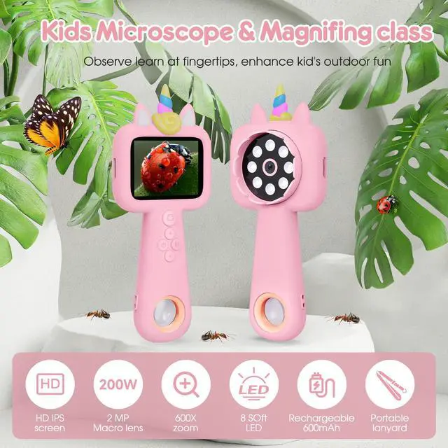 Alt view image 2 of 7 - Magnifying, 2.4" Microscope for Kids, 600X-4800X Handheld Digital Miniscope, Portable Pocket Magnification Microscope Photo & Video | Education Toys for Age 3 4 5 6 7 8 9 10 Girls Boys