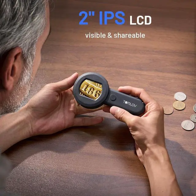 Alt view image 2 of 7 - P10 Microscope for Adults Kids, Handheld Coin Magnifier with Light for Error Coins, Portable Trichome Magnifying Glass 100X, Collector Pocket Jewelers Loupe, Digital Microscope with 2" Screen