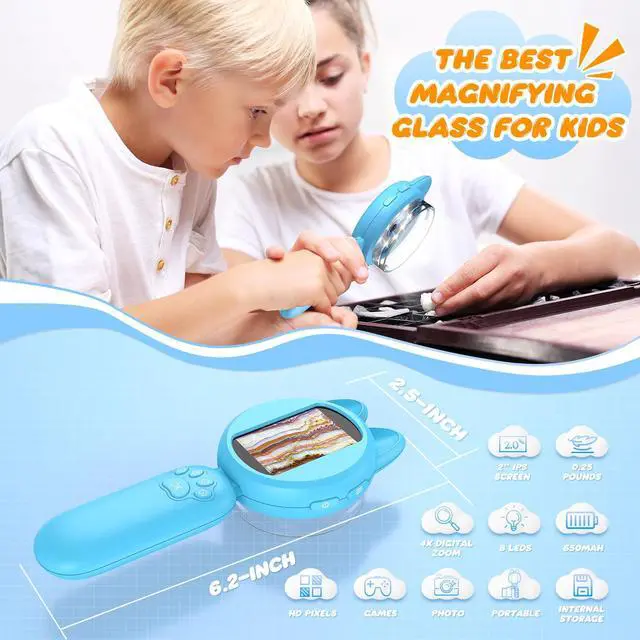 Alt view image 2 of 7 - Magnifying Glass for Kids, 100X 2 LCD Scrren Handheld Microscope