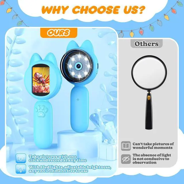 Alt view image 3 of 7 - Magnifying Glass for Kids, 100X 2 LCD Scrren Handheld Microscope