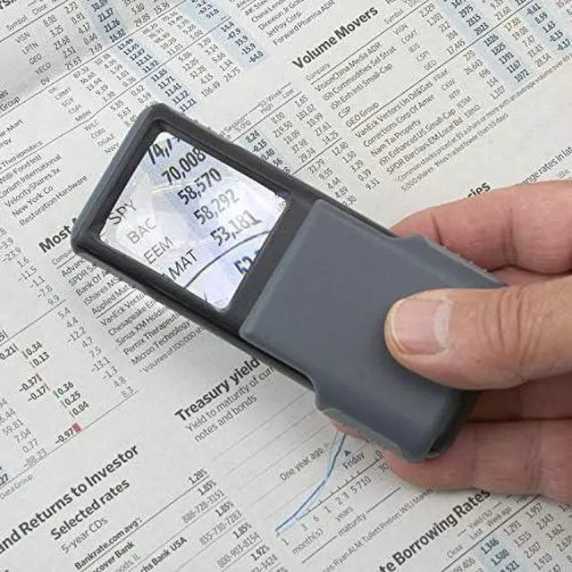 Alt view image 2 of 7 - MiniBrite LED Lighted Slide-Out Aspheric Magnifier with Protective Sleeve (PO-55), 5X, Gray