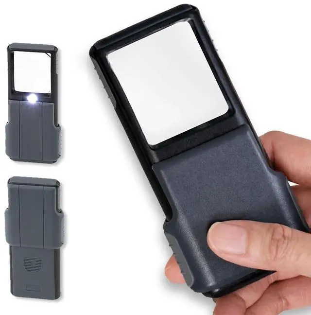 Alt view image 3 of 7 - MiniBrite LED Lighted Slide-Out Aspheric Magnifier with Protective Sleeve (PO-55), 5X, Gray