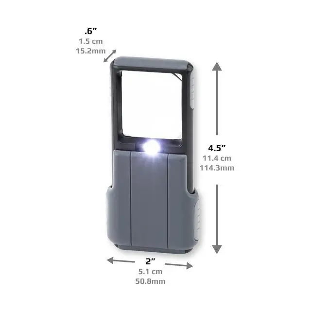 Alt view image 4 of 7 - MiniBrite LED Lighted Slide-Out Aspheric Magnifier with Protective Sleeve (PO-55), 5X, Gray