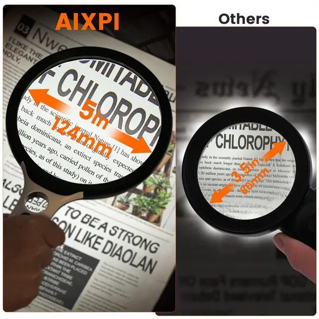 Alt view image 2 of 7 - Magnifying Glass with Light Large 5" Lens, Handheld Illuminated Lighted Magnifier 24LED 1UV Light for Seniors, Reading, Coins, Jewelry, Close Work