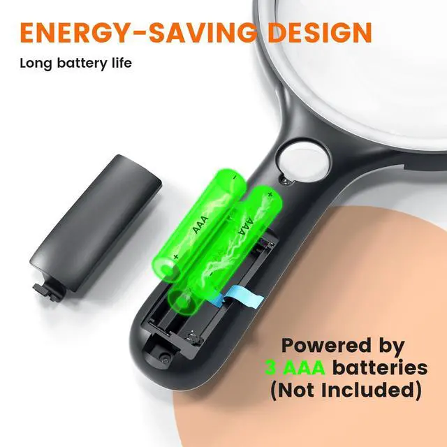 Alt view image 6 of 7 - Magnifying Glass with Light Large 5" Lens, Handheld Illuminated Lighted Magnifier 24LED 1UV Light for Seniors, Reading, Coins, Jewelry, Close Work