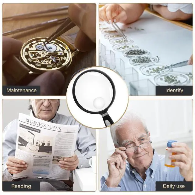 Alt view image 5 of 5 - Handheld Reading Magnifier, 10X Magnifier, 75mm Shatterproof Lens, Non-Slip Handle for Adults Close Work, Seniors Reading and Nature Exploration, Hobby Observation(Silver)