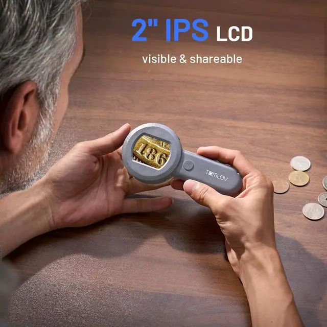 Alt view image 2 of 7 - P10 Microscope for Adults Kids, Portable 100X Illuminated Jewelers Loupe, Handheld Coin Magnifier with Light for Collectors, Pocket Trichome Magnifying Glass, Digital Microscope with 2" Screen