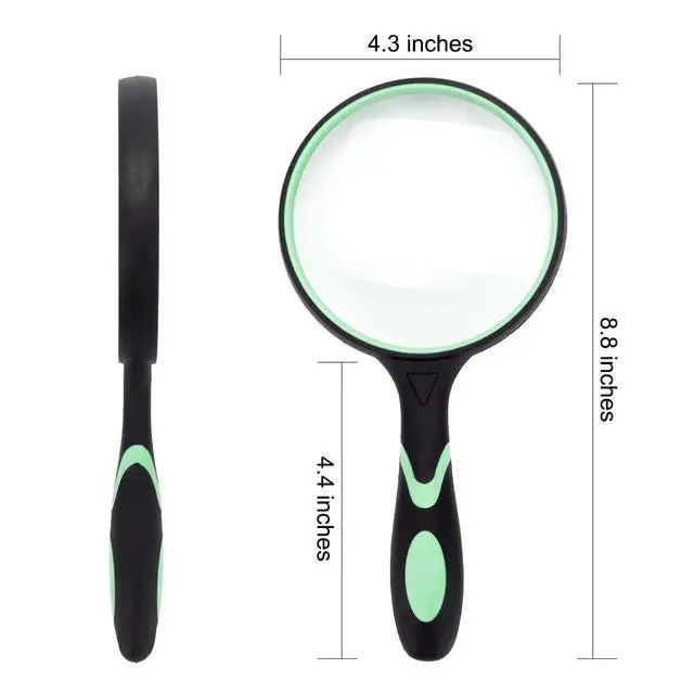 Alt view image 2 of 4 - Large Magnifying Glass 5X Handheld Reading Magnifier for Seniors & Kids - 100MM 4INCHES Real Glass Magnifying Lens for Book Newspaper Reading, Insect and Hobby Observation, Classroom Science (GREEN)
