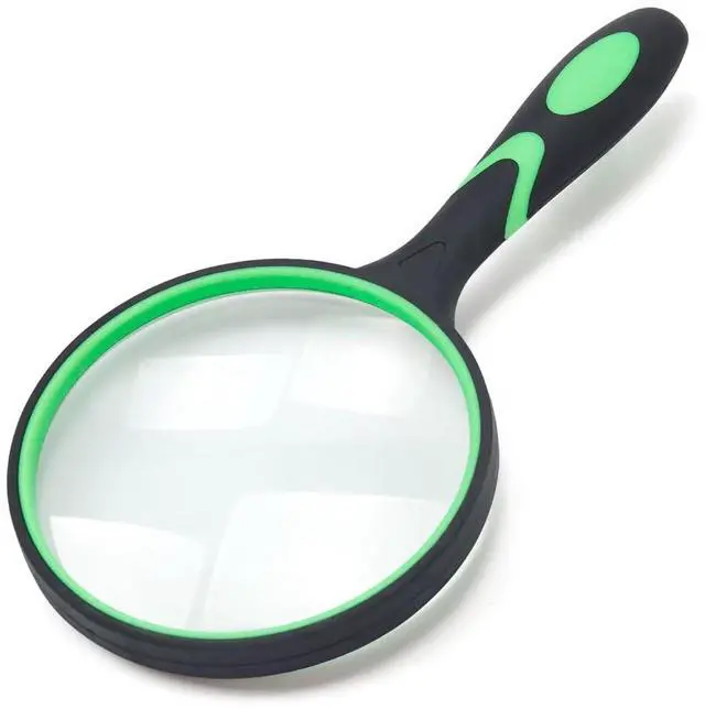 Main image of Large Magnifying Glass 5X Handheld Reading Magnifier for Seniors & Kids - 100MM 4INCHES Real Glass Magnifying Lens for Book Newspaper Reading, Insect and Hobby Observation, Classroom Science (GREEN)