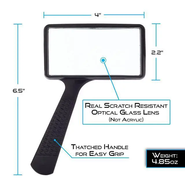 Alt view image 2 of 5 - Jumbo Rectangular Handheld Magnifying Glass (3X Magnification) Scratch Resistant Glass Lens - Large Horizontal Viewing Area