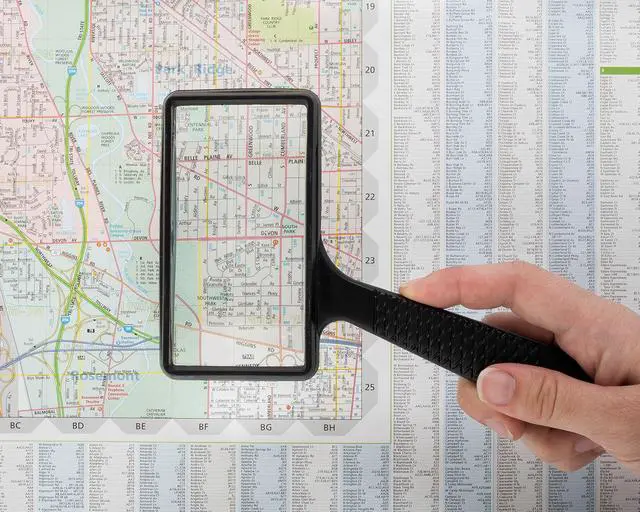 Alt view image 3 of 5 - Jumbo Rectangular Handheld Magnifying Glass (3X Magnification) Scratch Resistant Glass Lens - Large Horizontal Viewing Area