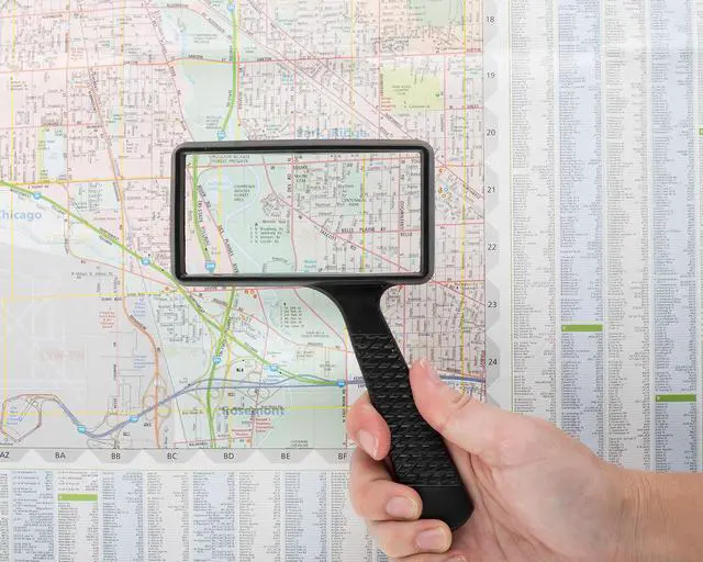 Alt view image 4 of 5 - Jumbo Rectangular Handheld Magnifying Glass (3X Magnification) Scratch Resistant Glass Lens - Large Horizontal Viewing Area