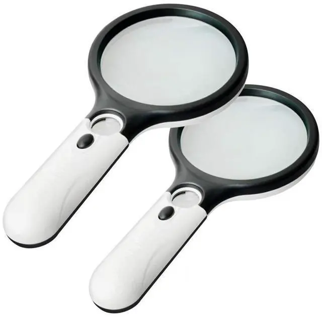Main image of 2 Pack Magnifier 3 LED Light, 3X 45X Handheld Magnifier Reading Magnifying Glass Lens Jewelry Loupe