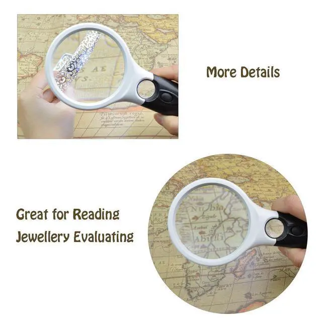 Alt view image 4 of 6 - 2 Pack Magnifier 3 LED Light, 3X 45X Handheld Magnifier Reading Magnifying Glass Lens Jewelry Loupe