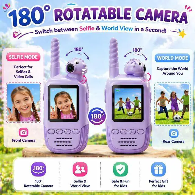 Alt view image 2 of 7 - Kids Video Walkie Talkies 2 Pack, 180° Rotating Camera & Gifts for Kids