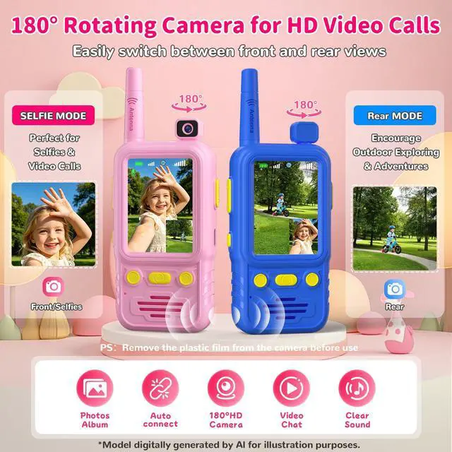 Alt view image 3 of 7 - Video Walkie Talkies for Kids 2 Pack with 180° Rotating Camera