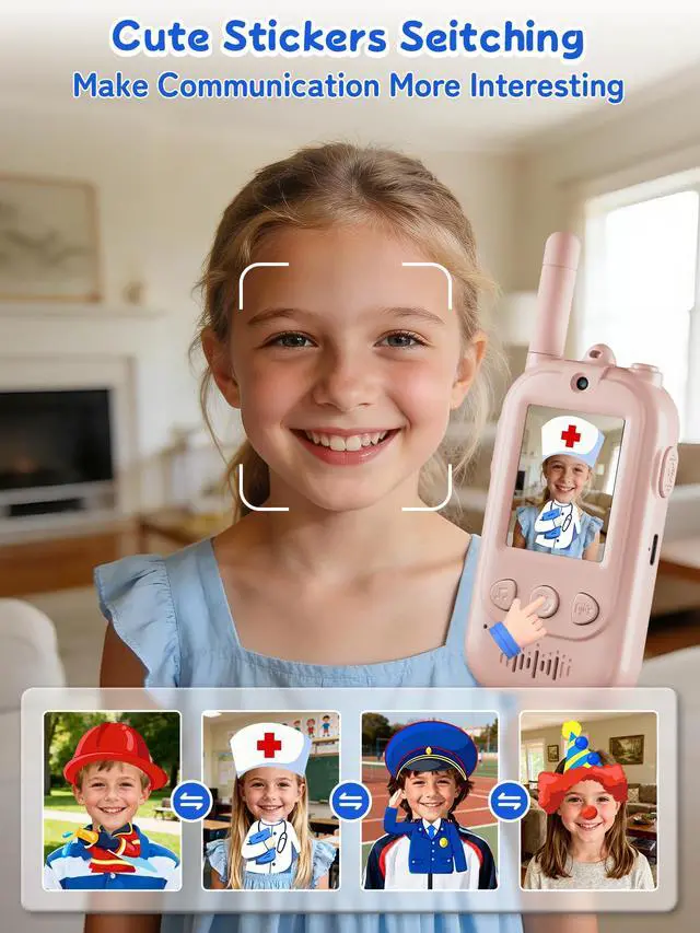 Alt view image 3 of 7 - Voice Changer Upgraded Kids Video Walkie Talkies, Gift Toy with Real-Time Video, No WiFi or App Required, 1600FT Long Range, Rechargeable Video Intercom Toy for Boys & Girls Ages 312 (Blue & Pink)
