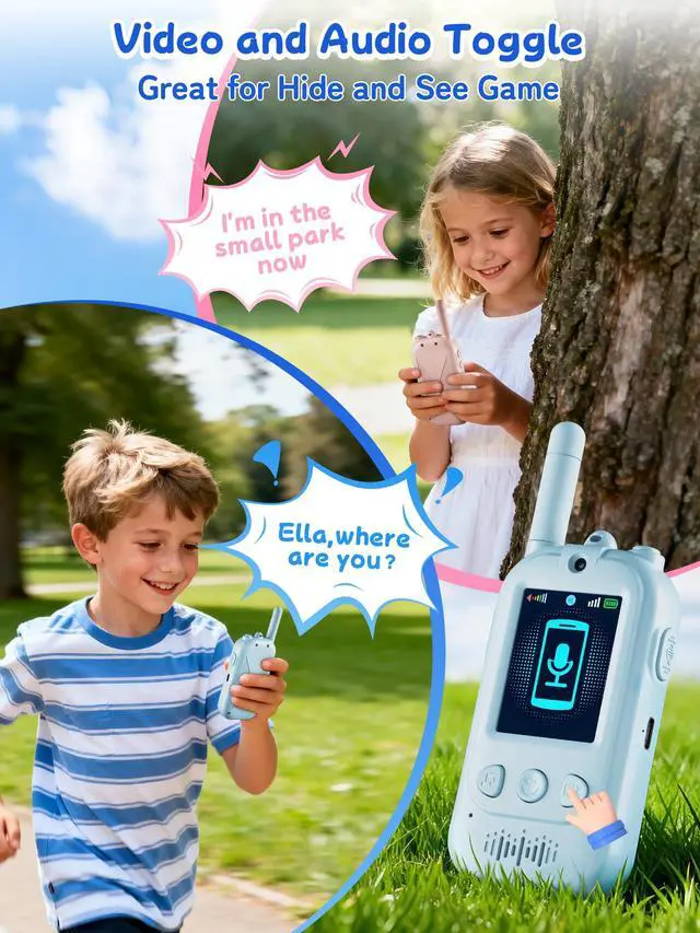 Alt view image 4 of 7 - Voice Changer Upgraded Kids Video Walkie Talkies, Gift Toy with Real-Time Video, No WiFi or App Required, 1600FT Long Range, Rechargeable Video Intercom Toy for Boys & Girls Ages 312 (Blue & Pink)