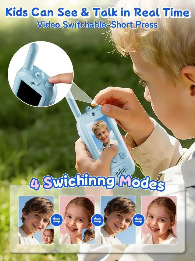 Alt view image 5 of 7 - Voice Changer Upgraded Kids Video Walkie Talkies, Gift Toy with Real-Time Video, No WiFi or App Required, 1600FT Long Range, Rechargeable Video Intercom Toy for Boys & Girls Ages 312 (Blue & Pink)