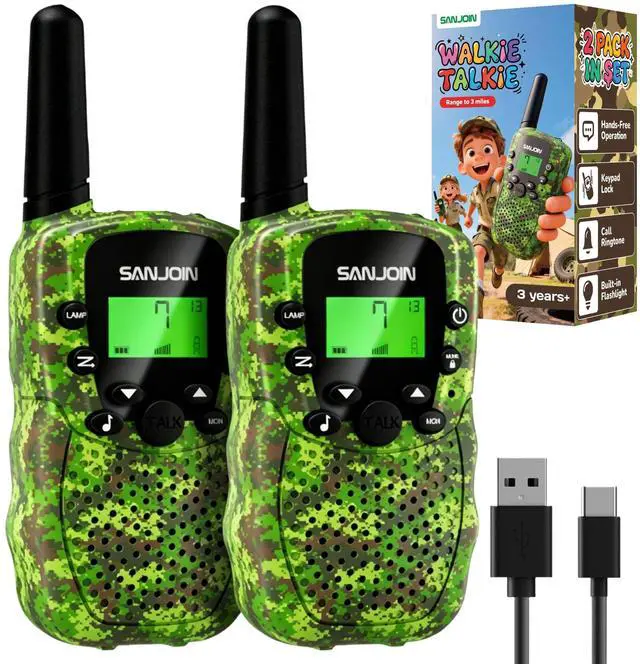 Main image of Rechargeable Walkie Talkies 2 Pack for Kids, Toys for 3-12 Years Old Boys Girls, Camo Walkie Talkie 3 Miles Range for Camping, Outdoor, Birthday Gifts for 4 5 6 7 8 9 10 11 12 Year Old