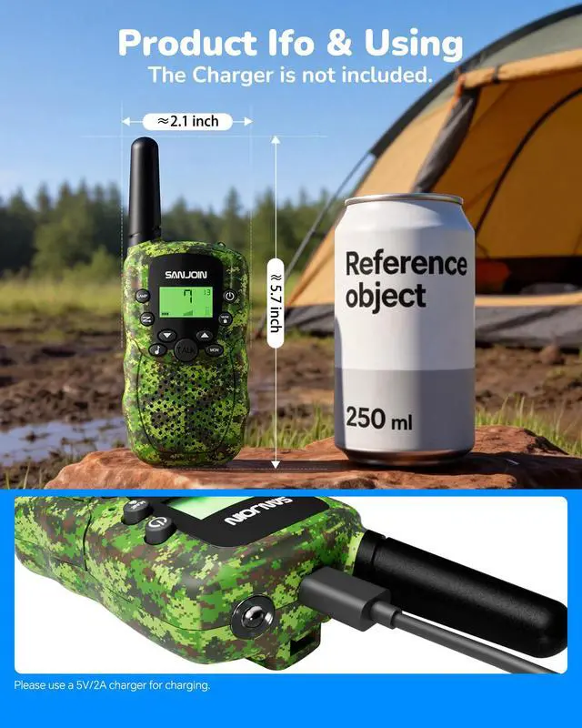 Alt view image 3 of 7 - Rechargeable Walkie Talkies 2 Pack for Kids, Toys for 3-12 Years Old Boys Girls, Camo Walkie Talkie 3 Miles Range for Camping, Outdoor, Birthday Gifts for 4 5 6 7 8 9 10 11 12 Year Old