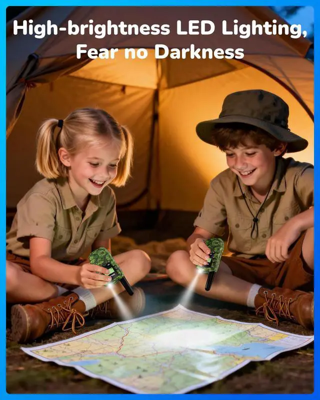 Alt view image 5 of 7 - Rechargeable Walkie Talkies 2 Pack for Kids, Toys for 3-12 Years Old Boys Girls, Camo Walkie Talkie 3 Miles Range for Camping, Outdoor, Birthday Gifts for 4 5 6 7 8 9 10 11 12 Year Old