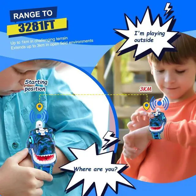 Alt view image 2 of 7 - Dinosaur Walkie Talkies for Kids - 2 Way Radios Toys for Boys & Girls Ages 3-12 - Long Range, 3 Channels - Outdoor Adventure, Camping, Hiking Gifts Birthday Gifts (Blue)