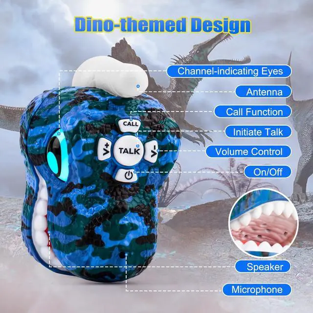 Alt view image 5 of 7 - Dinosaur Walkie Talkies for Kids - 2 Way Radios Toys for Boys & Girls Ages 3-12 - Long Range, 3 Channels - Outdoor Adventure, Camping, Hiking Gifts Birthday Gifts (Blue)