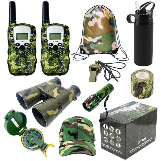 Alt view image 2 of 7 - Kids Explorer Kit - 10-in-1 Nature Explore Set with Walkie Talkies, Binoculars, Compass, LED Flashlight - Outdoor Adventure Kit for Boys and Girls - Complete Camping Gear Bundle