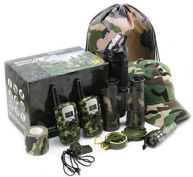 Main image of Kids Explorer Kit - 10-in-1 Nature Explore Set with Walkie Talkies, Binoculars, Compass, LED Flashlight - Outdoor Adventure Kit for Boys and Girls - Complete Camping Gear Bundle